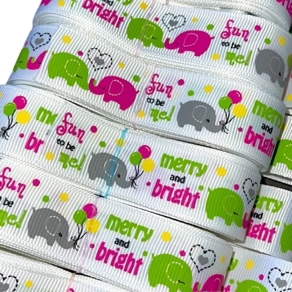 Grosgrain Ribbon 7/8” 5 yards 5/$20 NEW merry & bright elephants fun to be me
